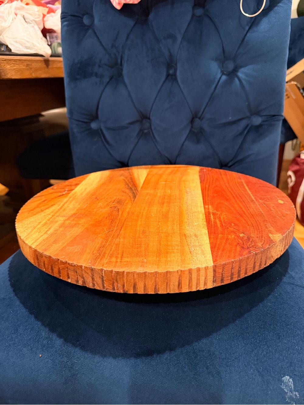 Lazy Susan Wood Round Serving Board in Natural Brown